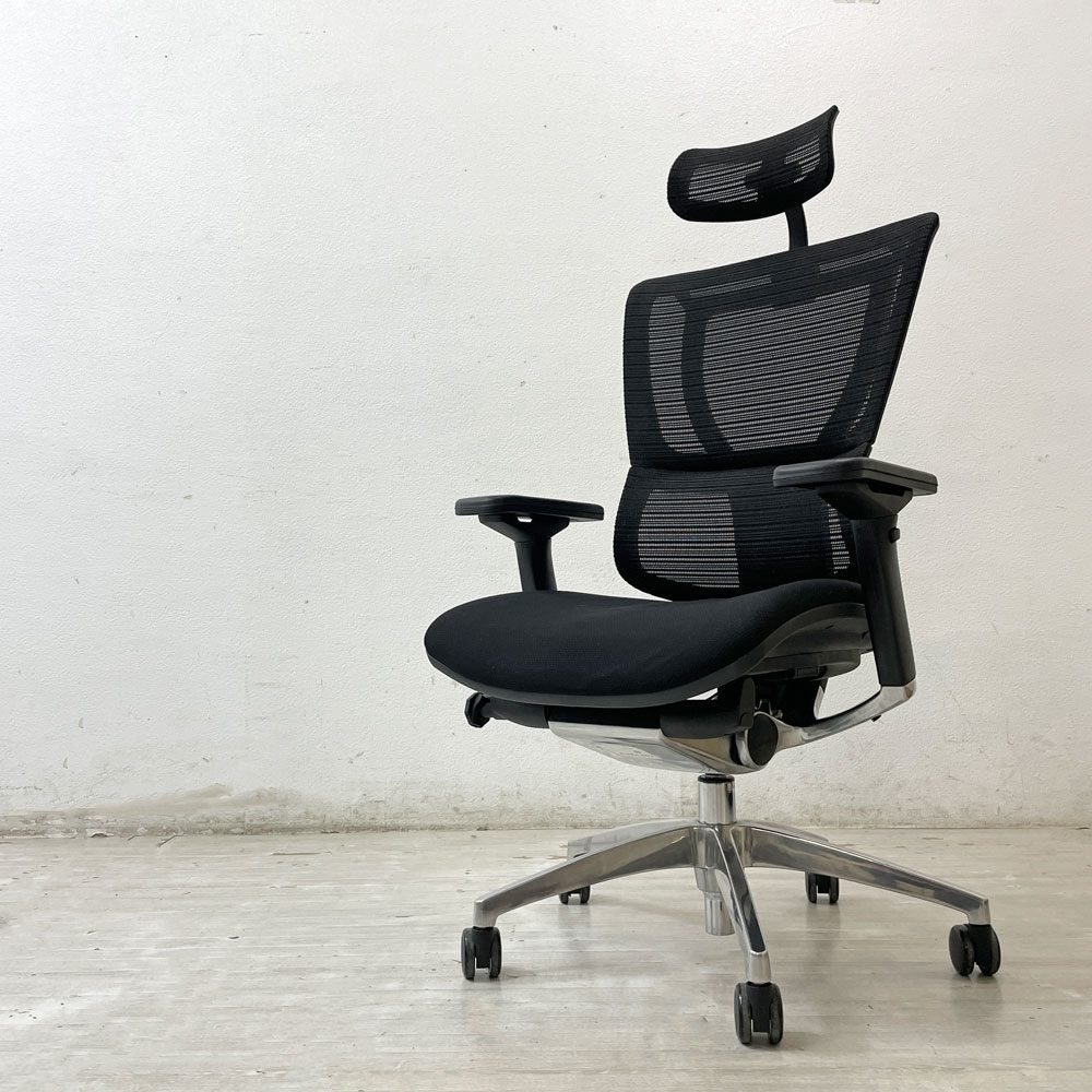 エルゴヒューマン フィット Ergohuman Fit デスクチェア ブラック アルミダイキャスト ヘッドレスト付き IOO-AB-3DHBM-F-KMD-31 オフィスチェア ●