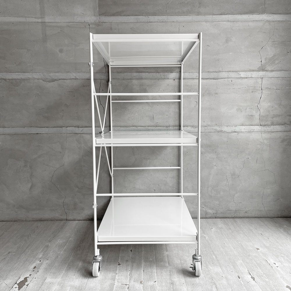 無印良品 MUJI スチールユニットシェルフ 2段 ホワイト キャスター付き 飾り棚 収納棚 本棚 W58cm 参考定価￥12,090-  ♪
