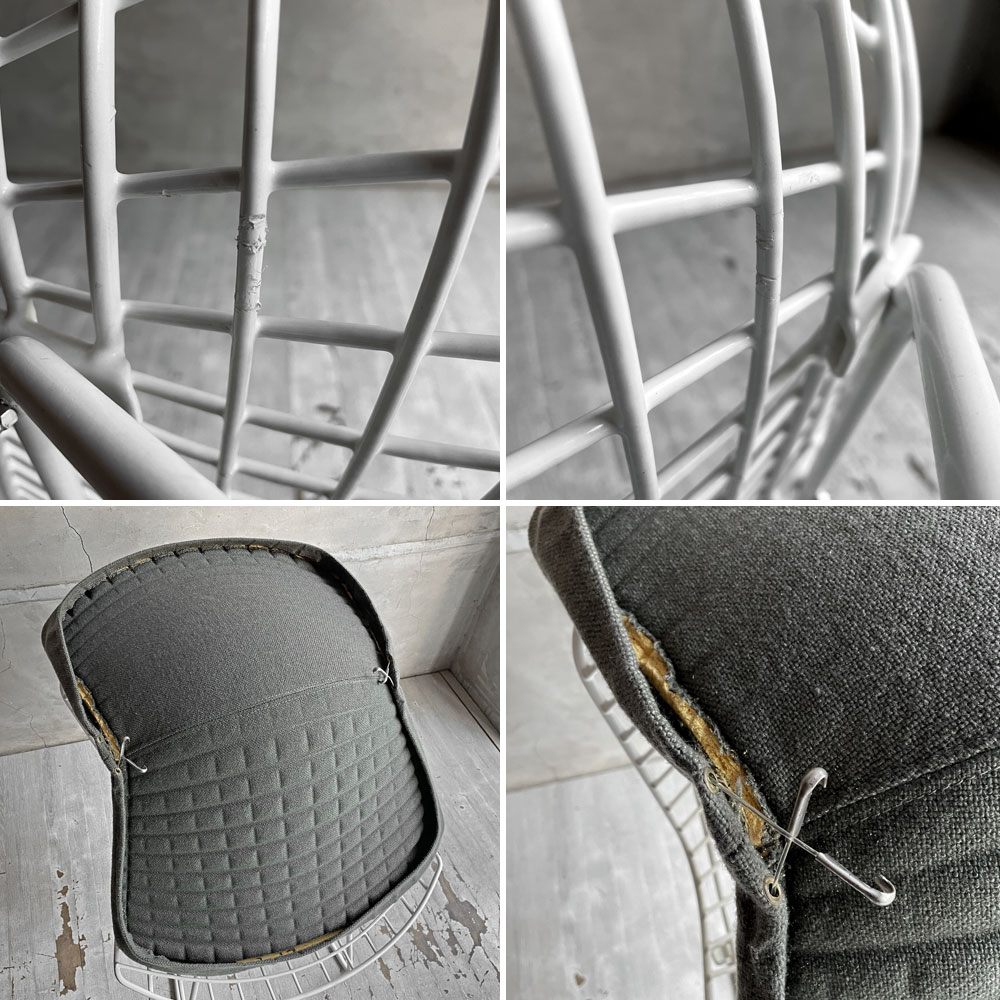 ノル Knoll 420 サイドチェア ワイヤーチェア ダイニングチェア ホワイト × グレー ファブリック フルカバー仕様 ハリー・ベルトイア ミッドセンチュリー ビンテージ ♪