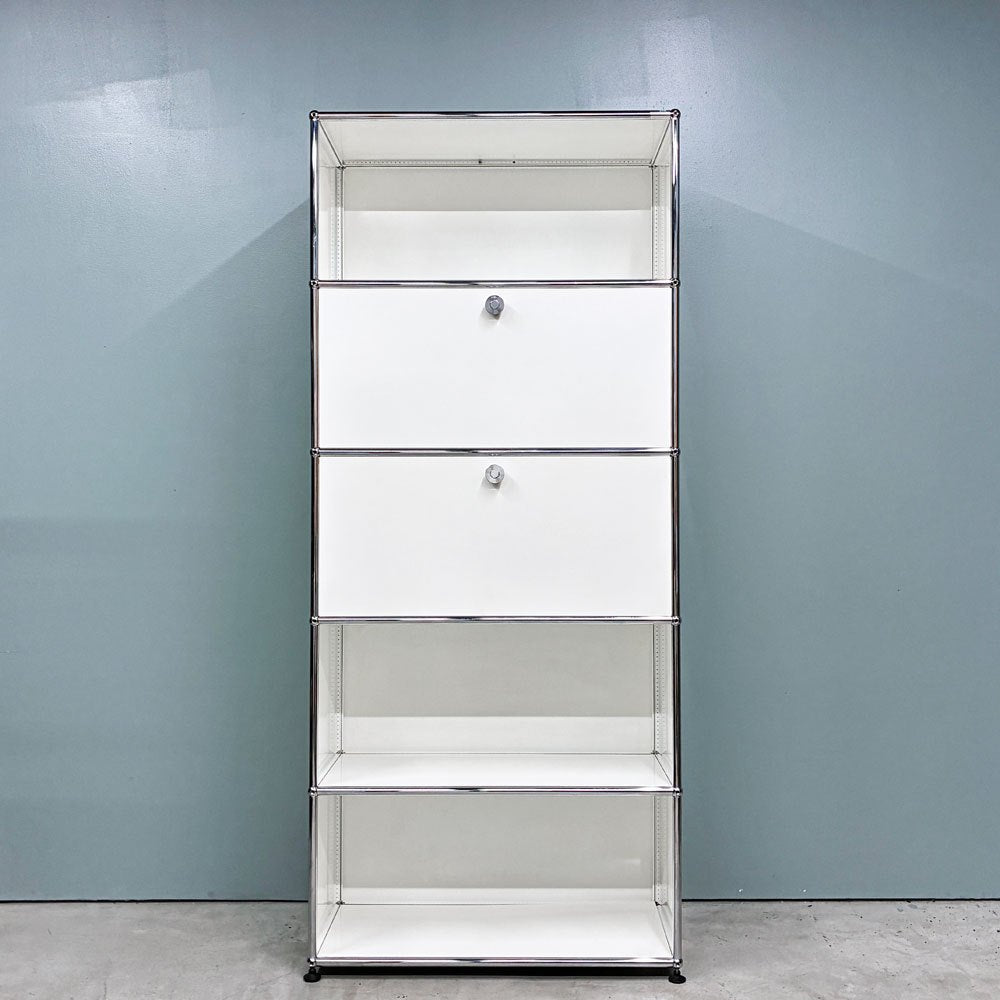 ユーエスエムハラー USMハラー USM Haller キャビネット シェルフ 1列5段 ドロップダウンドア ×2 ホワイト W77×D37×H179cm ◎