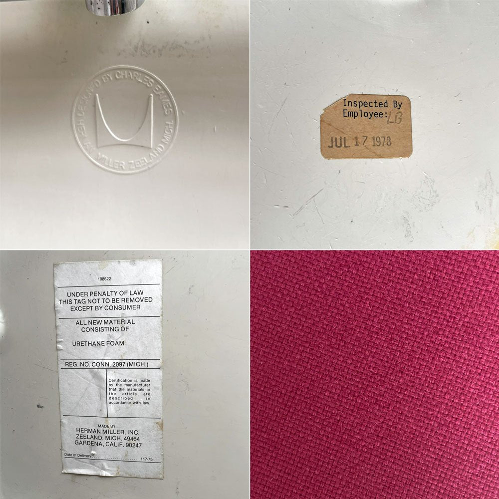 ハーマンミラー Herman Miller ツーピースプラスチックチェア Two Piece Plastic Chair DCM ホワイト マゼンタ ファブリック張替済 ビンテージ イームズ 希少 ★