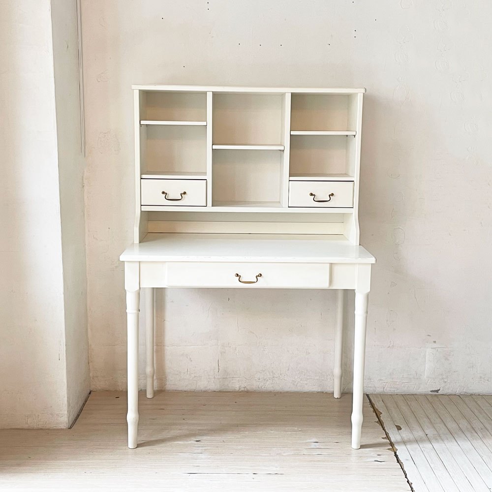 モモナチュラル MOMO Natural エマ EMMA デスク＆アッパーセット Desk&Upper Shelf パイン無垢材 ホワイトペイント 廃盤 参考11万円 ★