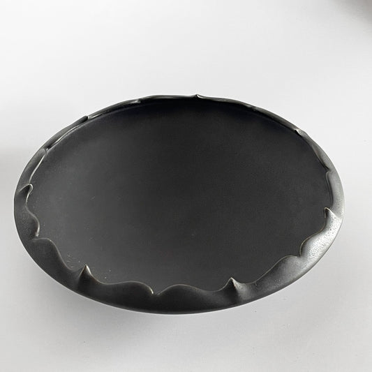 木下和美 輪花鉢 -蕾- 深皿 大鉢 Lサイズ 黒釉 磁器 22cm 現代作家 B ■