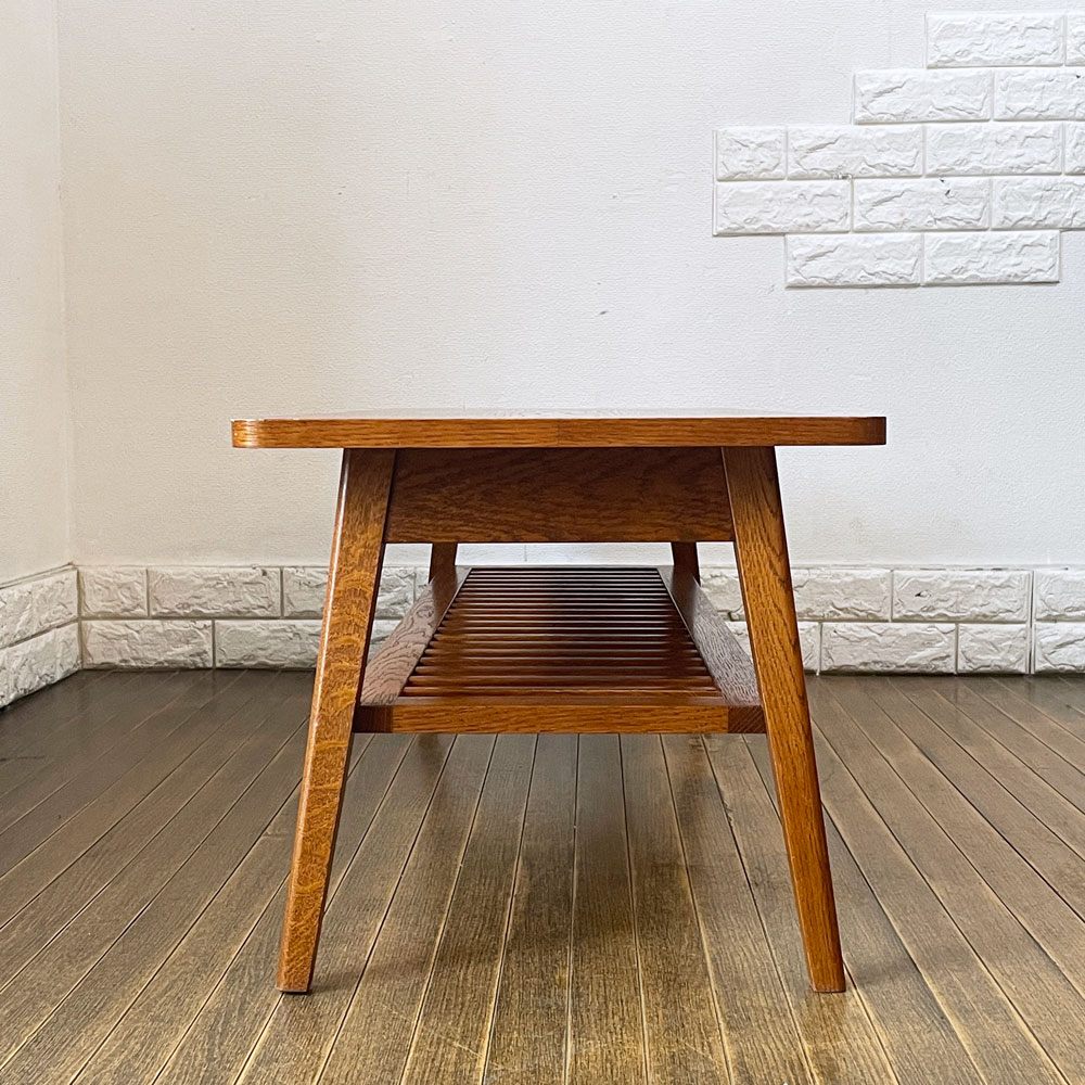パシフィックファニチャーサービス P.F.S. ローテーブル DH TEA TABLE WITH SHELF Lサイズ W120cm ナラ材 ダークブラウン マガジンラック付 ◎