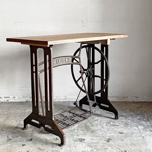 ビンテージ リッカー RICCAR ミシン脚テーブル デスク 作業台 無垢集成材天板 リメイク家具 ジャパンビンテージ ■