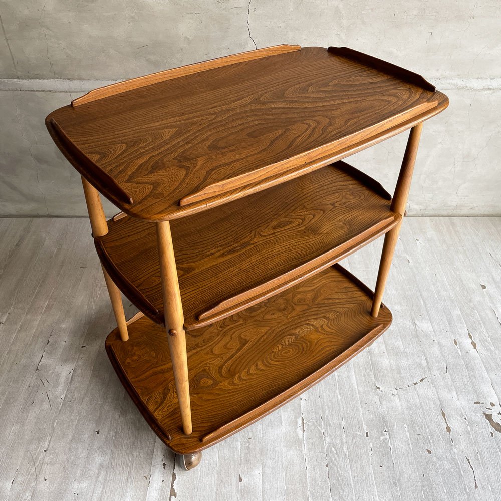 アーコール Ercol トロリー キッチンワゴン サイドテーブル エルム材 キャスター付き UKビンテージ 英国 ♪
