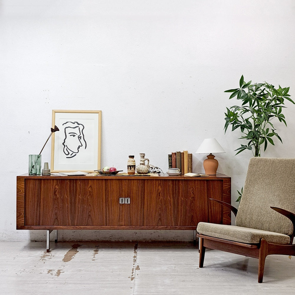 RYモブラー RY Mobler RY25 ローズウッド サイドボード スチールレッグ ハンス・J・ウェグナー 蛇腹扉 W200cm デンマークビンテージ 北欧家具 ●