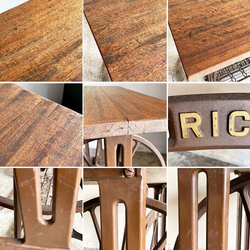 ビンテージ リッカー RICCAR ミシン脚テーブル デスク 作業台 無垢集成材天板 リメイク家具 ジャパンビンテージ ■