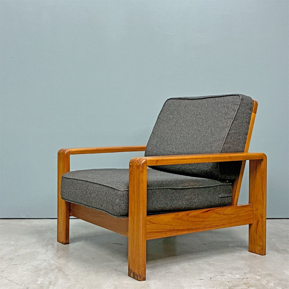 スキャンティーク SCANTEAK 1Pソファ シングルソファ 1人掛け チーク無垢材 ファブリック チャコールグレー 北欧スタイル ◎