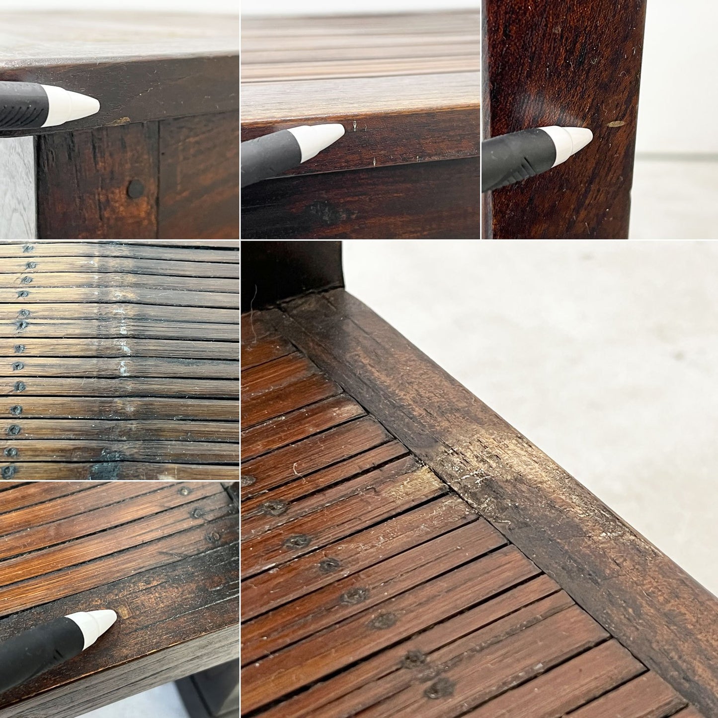 アジアン家具 サイドテーブル チーク古材 バンブー ナイトテーブル 花台 2段 ビンテージ リゾートテイスト ●