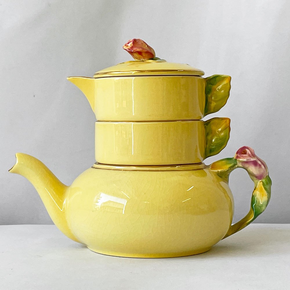 ロイヤルウィントン Royal winton ティーフォーワン Tea for One イエロー・ローズバッド Yellow Rosebud スタッキングティーポット ティーカップ クリーマー UKビンテージ 英国食器 希少 ◇