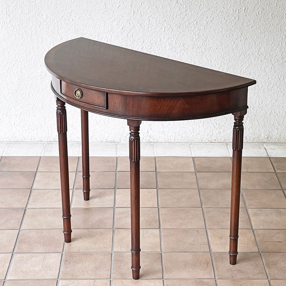 ビンテージ Vintage 半円形 木製 コンソールテーブル 1ドロワー デスク アンティーク クラシカルデザイン ◇