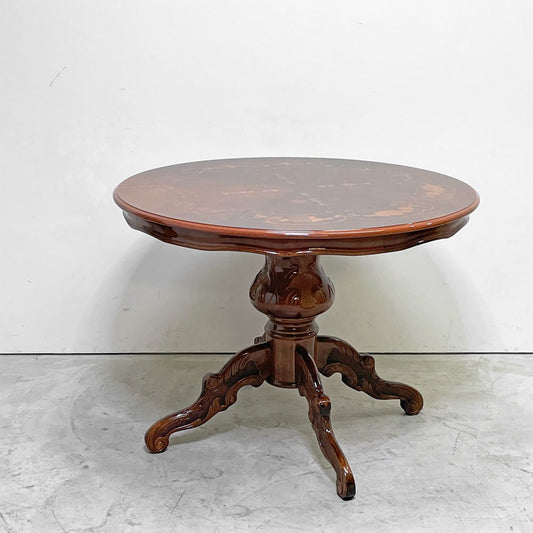 ヨーロピアンクラシカル European Classical ダイニングテーブル ラウンド ロココ調 象嵌 木彫 4本脚 イタリアンデザイン ●