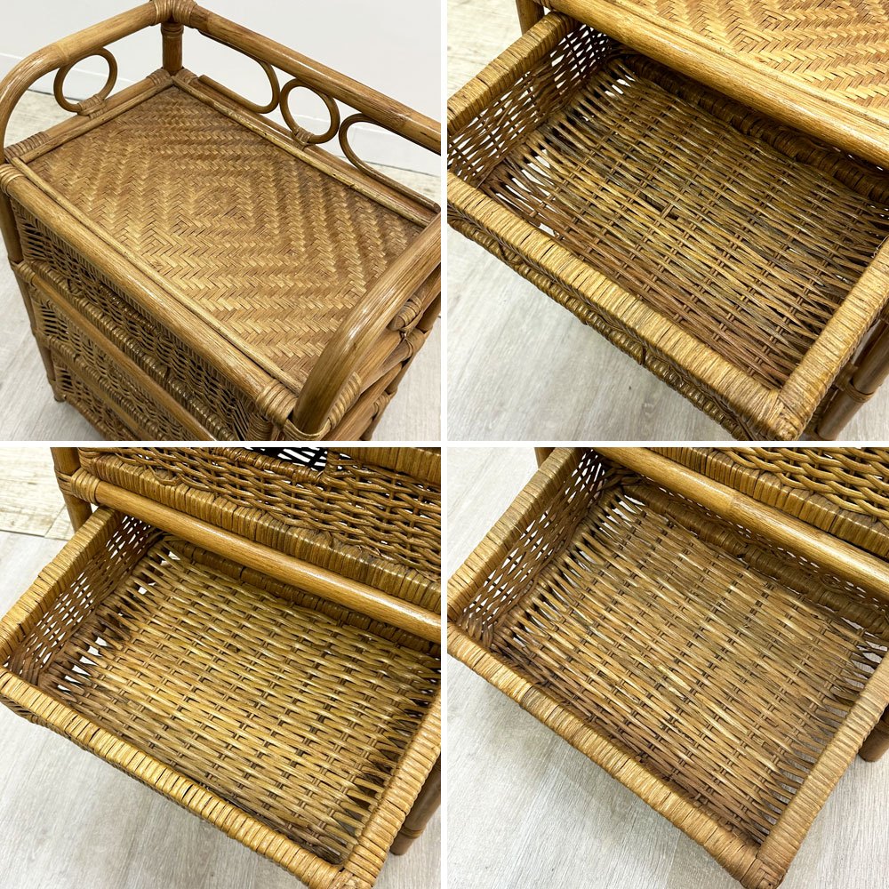 ジャパンビンテージ Japan Vintage ラタン 3段チェスト 籐家具 昭和レトロ 現状品 ●