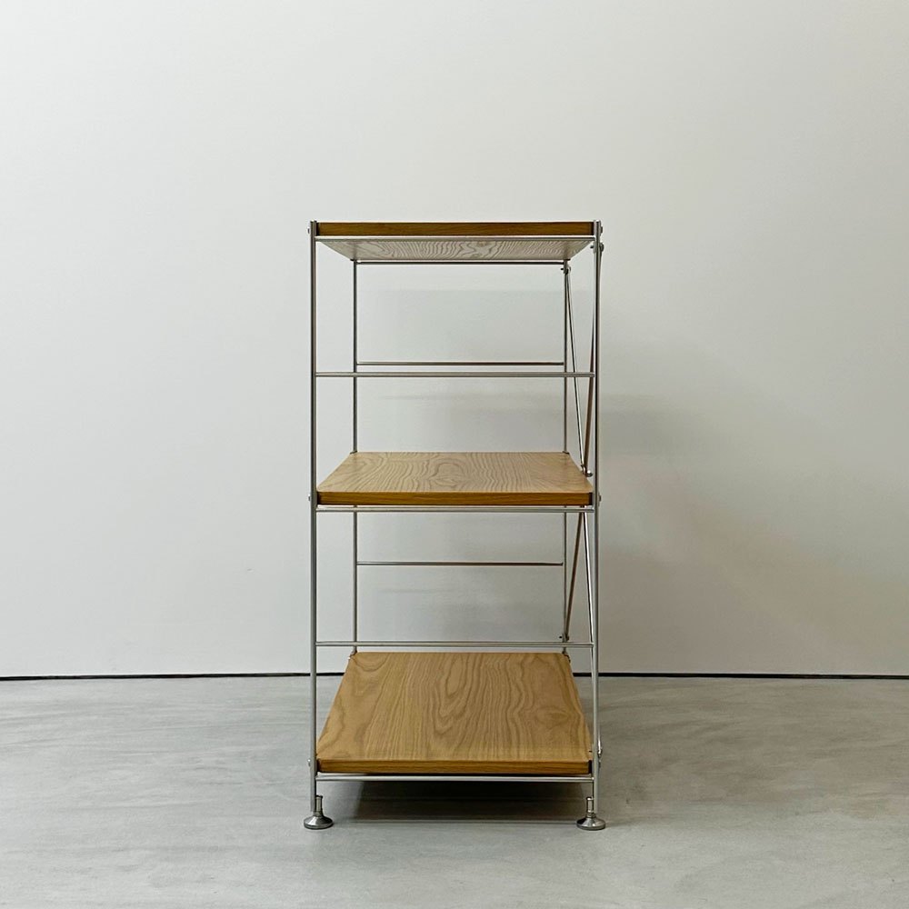 無印良品 MUJI ステンレスユニットシェルフ オーク材 ワイド 小 W86 H83cm ナチュラル シンプルデザイン ●