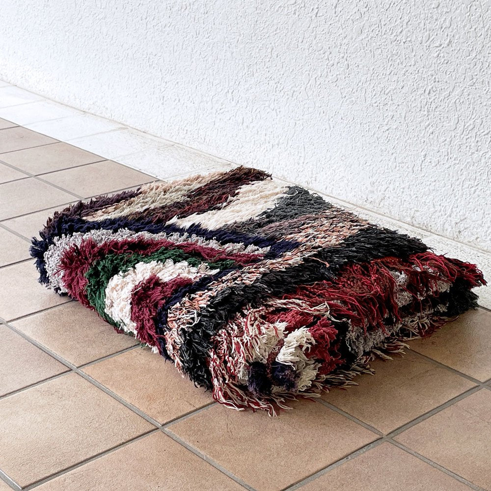 モロッカンラグ MOROCCAN RUG ボシャルウィット Boucherouite 手織り絨毯 ラグ ネイティブ柄 195×95cm モロッコ ◇