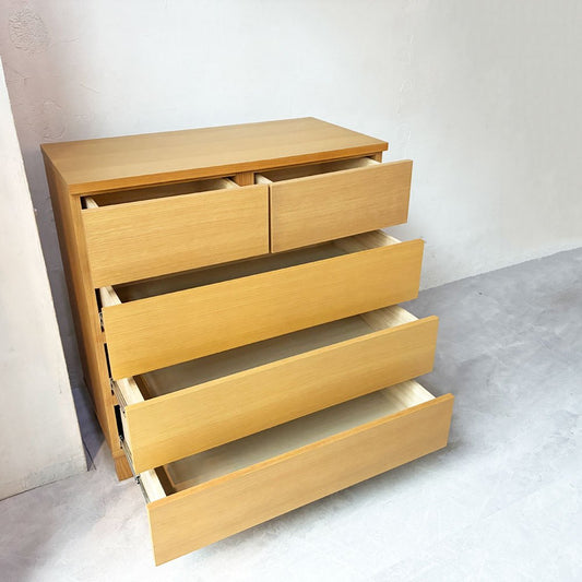 無印良品 MUJI オーク無垢材 木製チェスト 収納家具 4段5杯 ナチュラル シンプルデザイン W80cm ★