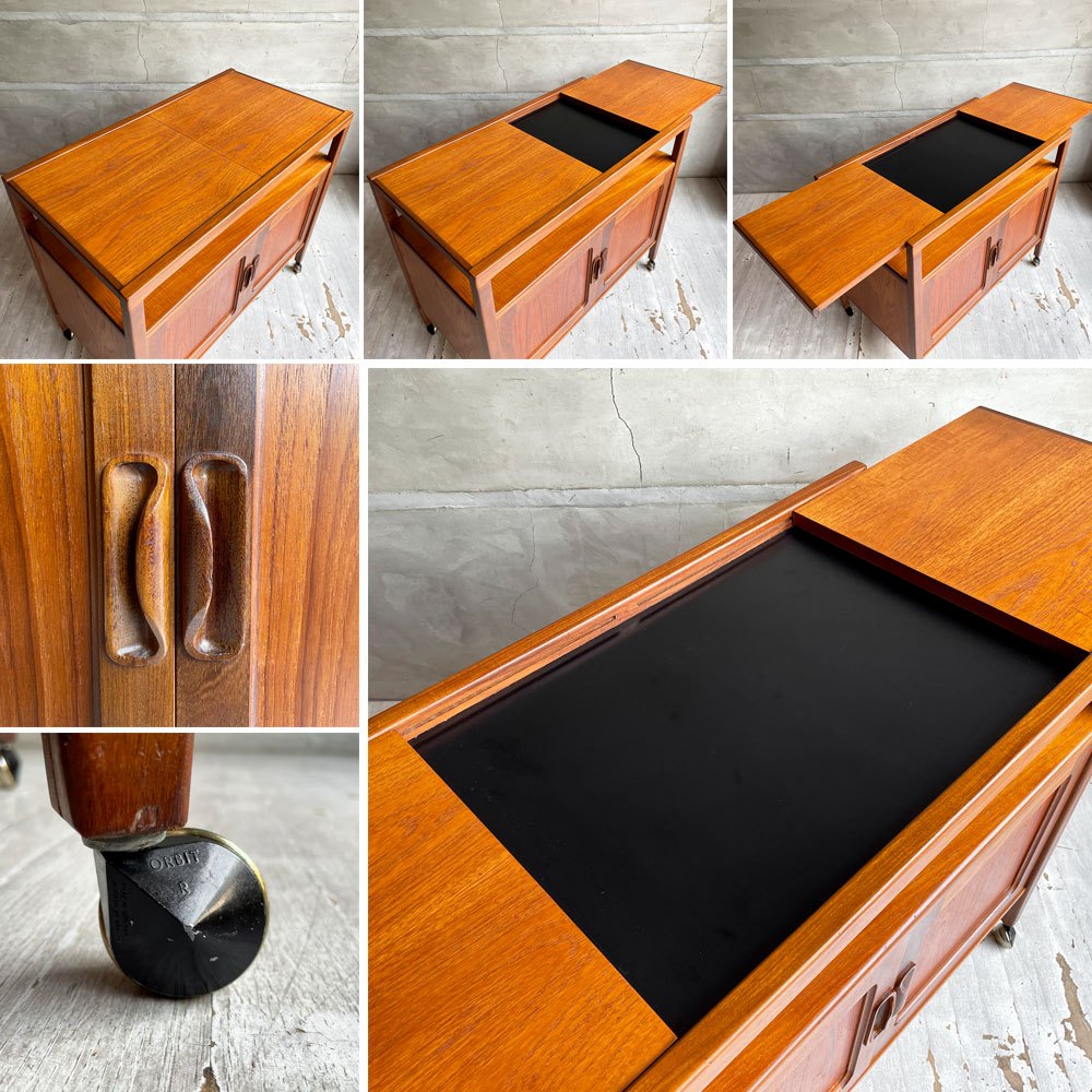 エベネゼルグーム Ebenezer Gomme ジープラン G-PLAN フレスコ Fresco ビュッフェトロリー キッチンカート ワゴン サイドテーブル スライド天板 チーク材 UKビンテージ 英国 希少 ♪