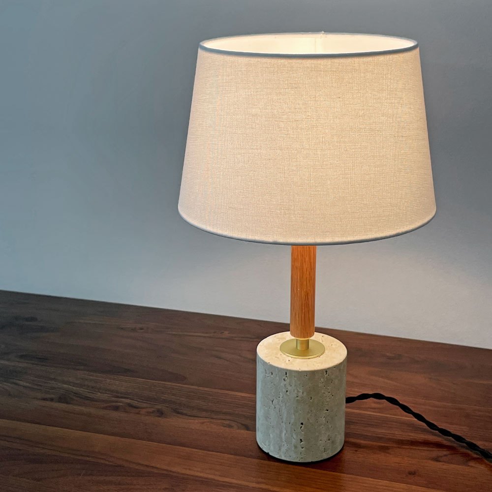 アートワークスタジオ ART WORK STUDIO モノリステーブルランプ Monolith-table lamp AW-0600 ホワイト 大理石ベース オーク無垢材 真鍮 ファブリック モダンデザイン 箱付き 美品 A ●