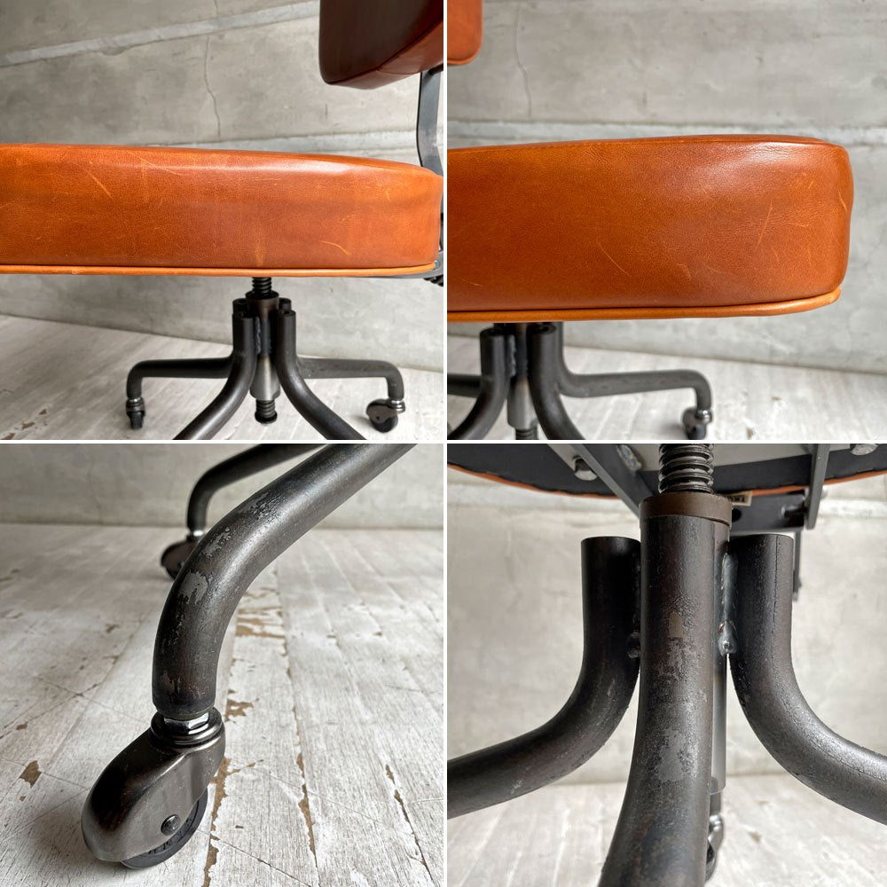 トラックファニチャー TRUCK FURNITURE デスクワークチェア DESKWORK CHAIR アームレス キャスター付き 牛革 L-8 BROWN 回転式昇降 定価 ￥161,700- ♪