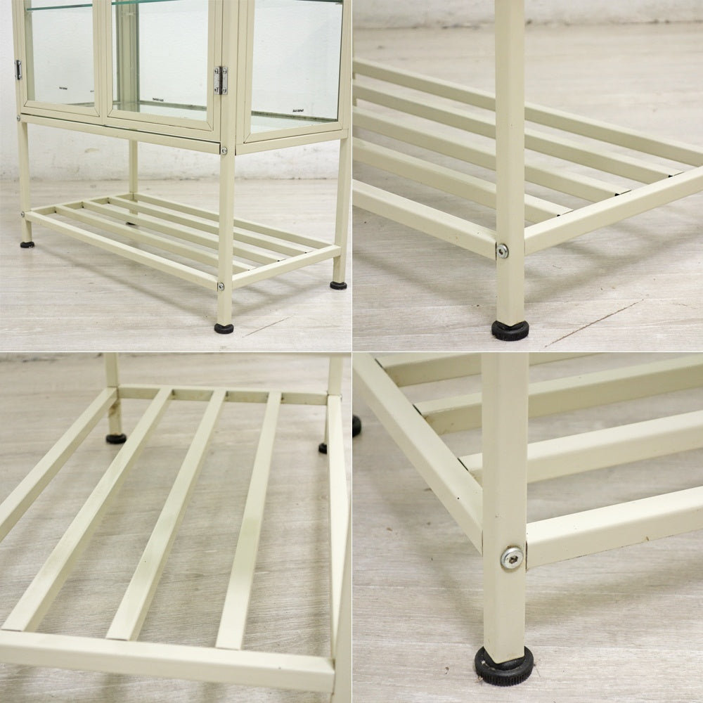 スチール ガラスキャビネット 棚板3枚 ラック ホワイト コレクションケース W60.5cm H90.5cm ●