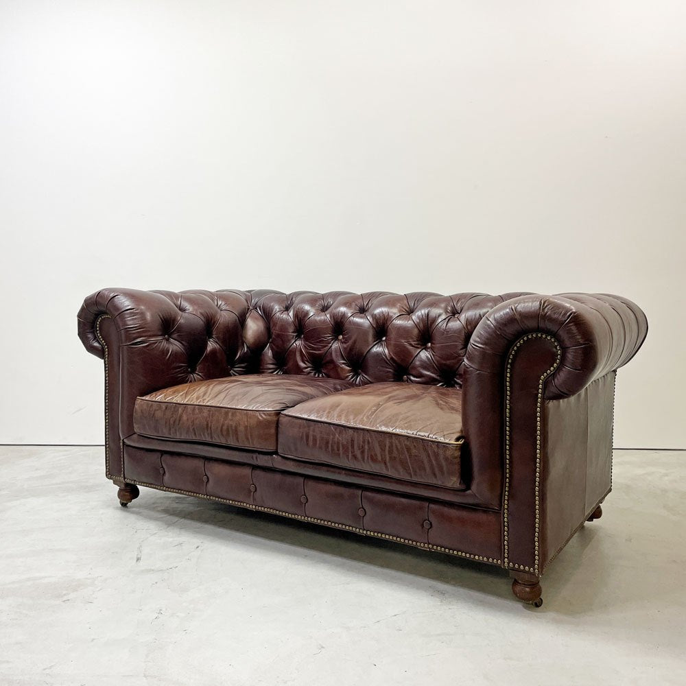 ハロ HALO ケンジントン KENSINGTON BIKER TAN 2Pソファ 2人掛け 牛本革 チェスターフィールドソファ 英国 定価￥550,000- ●