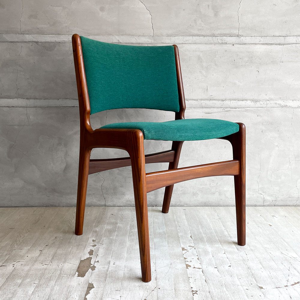 アンダーストルップ Anderstrup Mobelfabrik ダイニングチェア Model 89 チーク材 ファブリックシート グリーン系 エリック・バック Erik Buch デンマーク ビンテージ 北欧家具 ♪