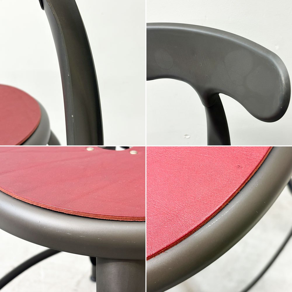 フェールトラヴァイユ FER TRAVAIL ニコルチェア NICOLLE Chair SH45cm ダイニングチェア スチール マットクリア仕上げ 別注モデル レザーパッド付 レッド インダストリアル フランス ●