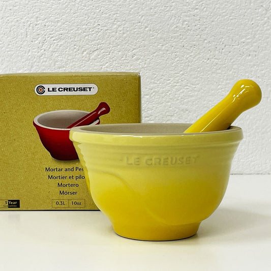 ルクルーゼ LE CREUSET モーター＆ペッセル MORTER & PESTLE すり鉢 すりこぎ ソレイユ ストーンウェア フランス 箱付き 美品 ●