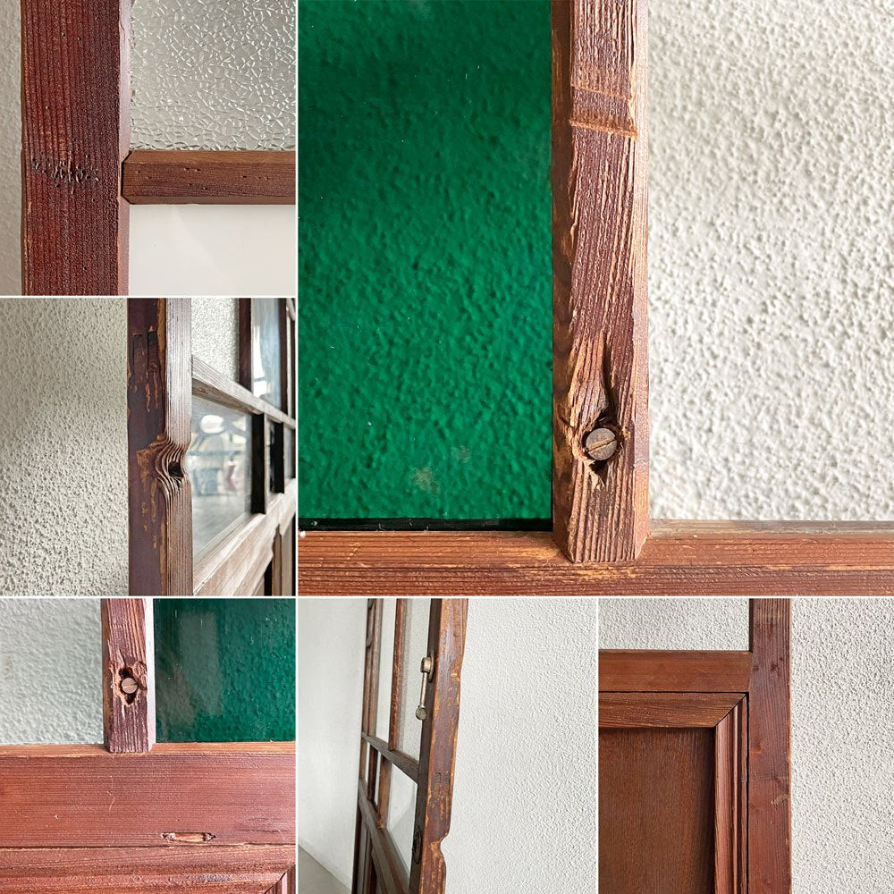 ジャパンビンテージ Japan Vintage ガラス戸 90.5×180cm 色ガラス 型ガラス 大正～昭和初期 建具 古家具 ガラスリペア品 〓