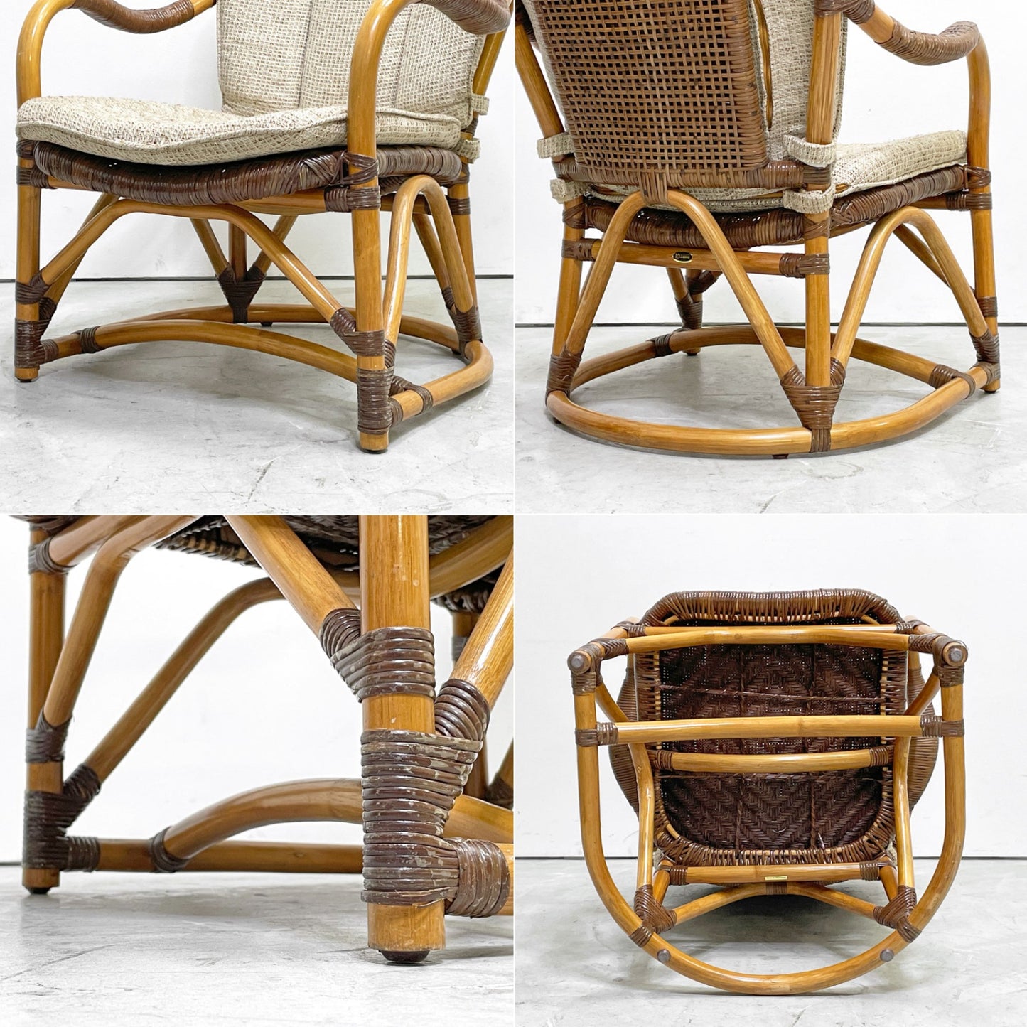 カザマ KAZAMA ルロット アームチェア Lurot Arm Chair ラタン 籐家具 ベージュ系 クッション付き インドネシア 定価￥48,800- A ●