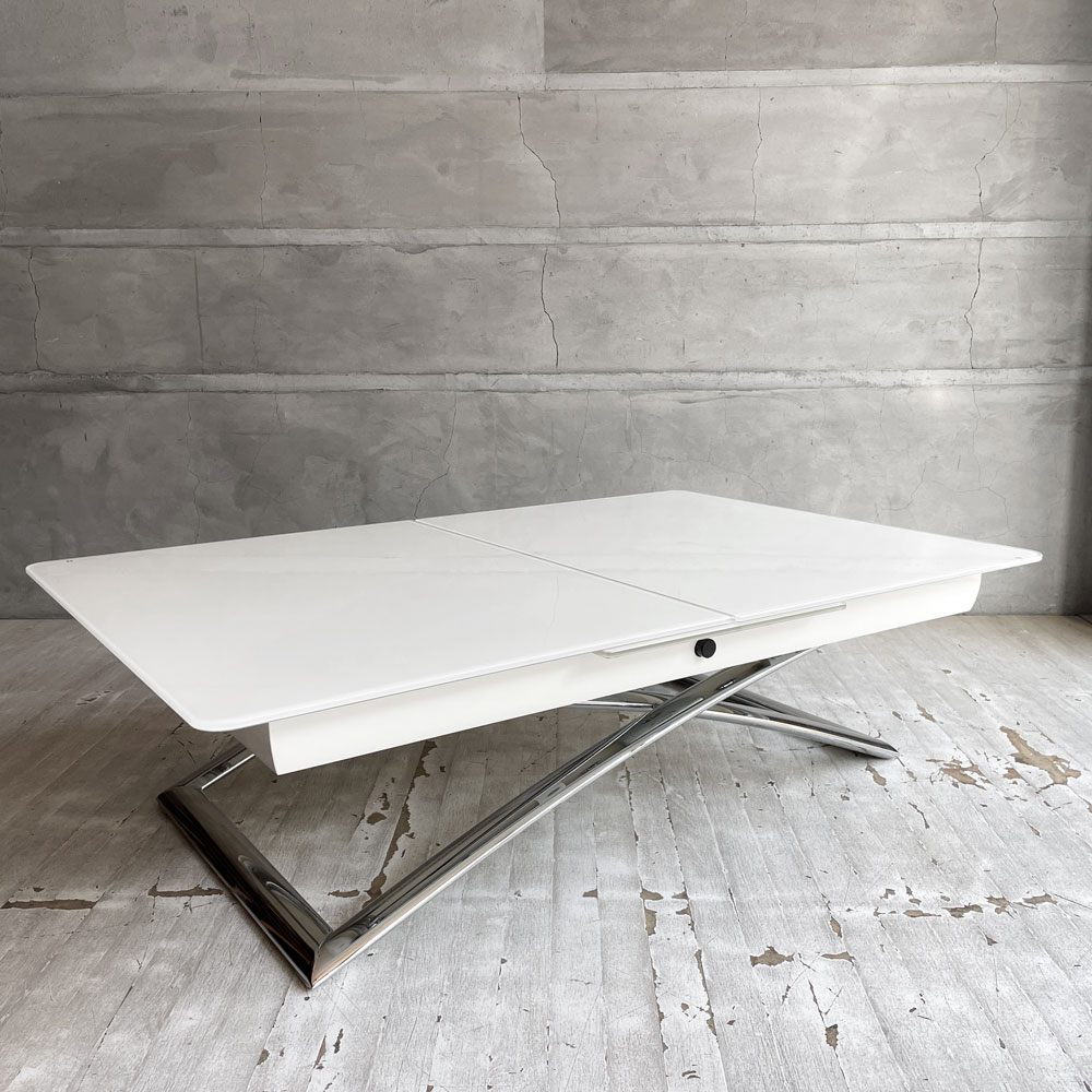 カリガリス Calligaris マジックジェイ Magic-J リフティングテーブル 伸長＆昇降式 ダイニングテーブル コーヒーテーブル ガラストップ エクストラホワイト イタリアモダン 説明書付 ♪