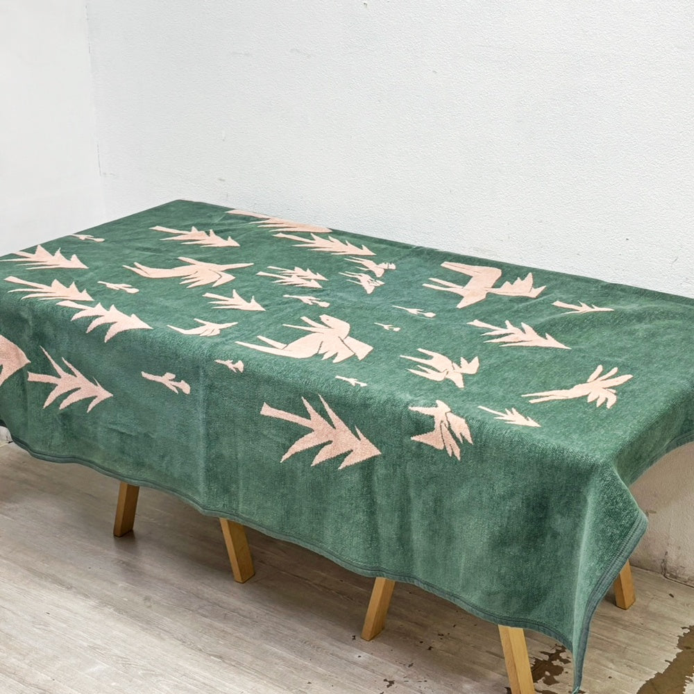 クリッパン KLIPPAN × ミナペルホネン mina perhonen シュニールコットン シングルブランケット horses go to the moon 140×180cm グリーン×ピンク ●