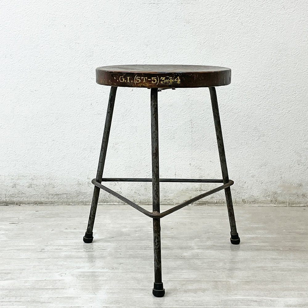 ピエールジャンヌレ Pierre Jeanneret スツール Stool チーク材 三角脚 ビンテージ レター入り チャンディーガル 1960s ●