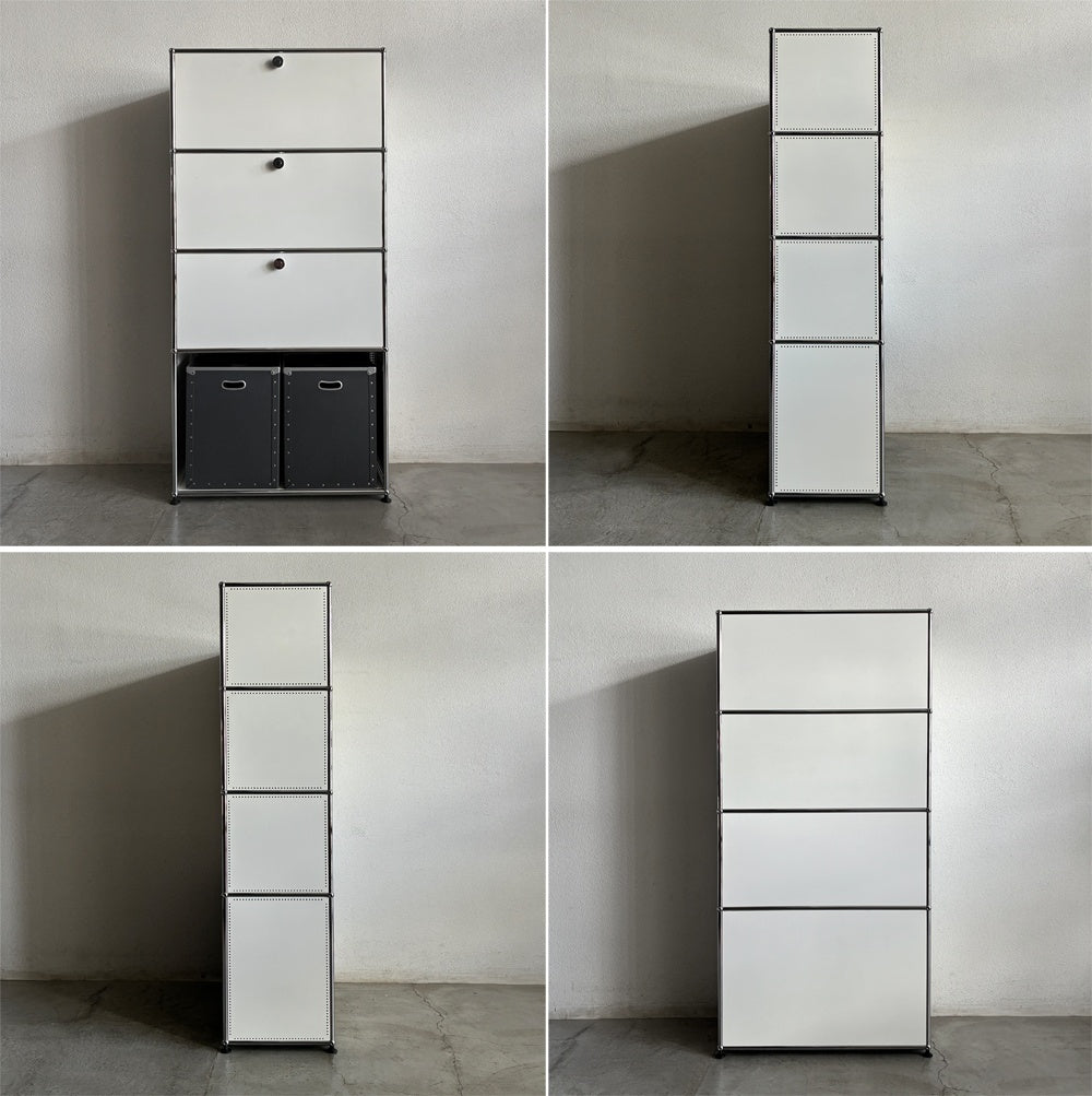ユーエスエムハラー USMハラー USM Haller キャビネット シェルフ 1列4段 ドロップダウンドア×3 廃番パスコBOX2個付き W77×D37×H159cm 参考合計価格 約￥365,166の品 〓