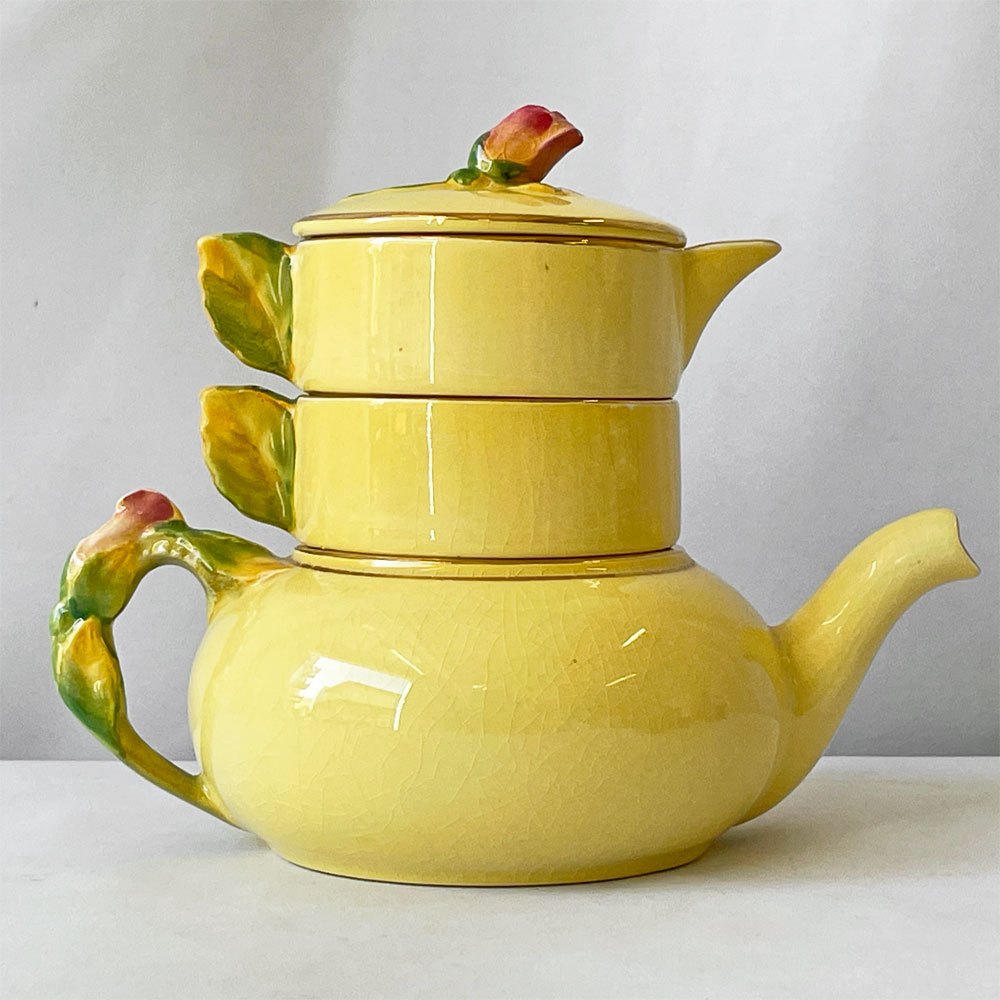ロイヤルウィントン Royal winton ティーフォーワン Tea for One イエロー・ローズバッド Yellow Rosebud スタッキングティーポット ティーカップ クリーマー UKビンテージ 英国食器 希少 ◇