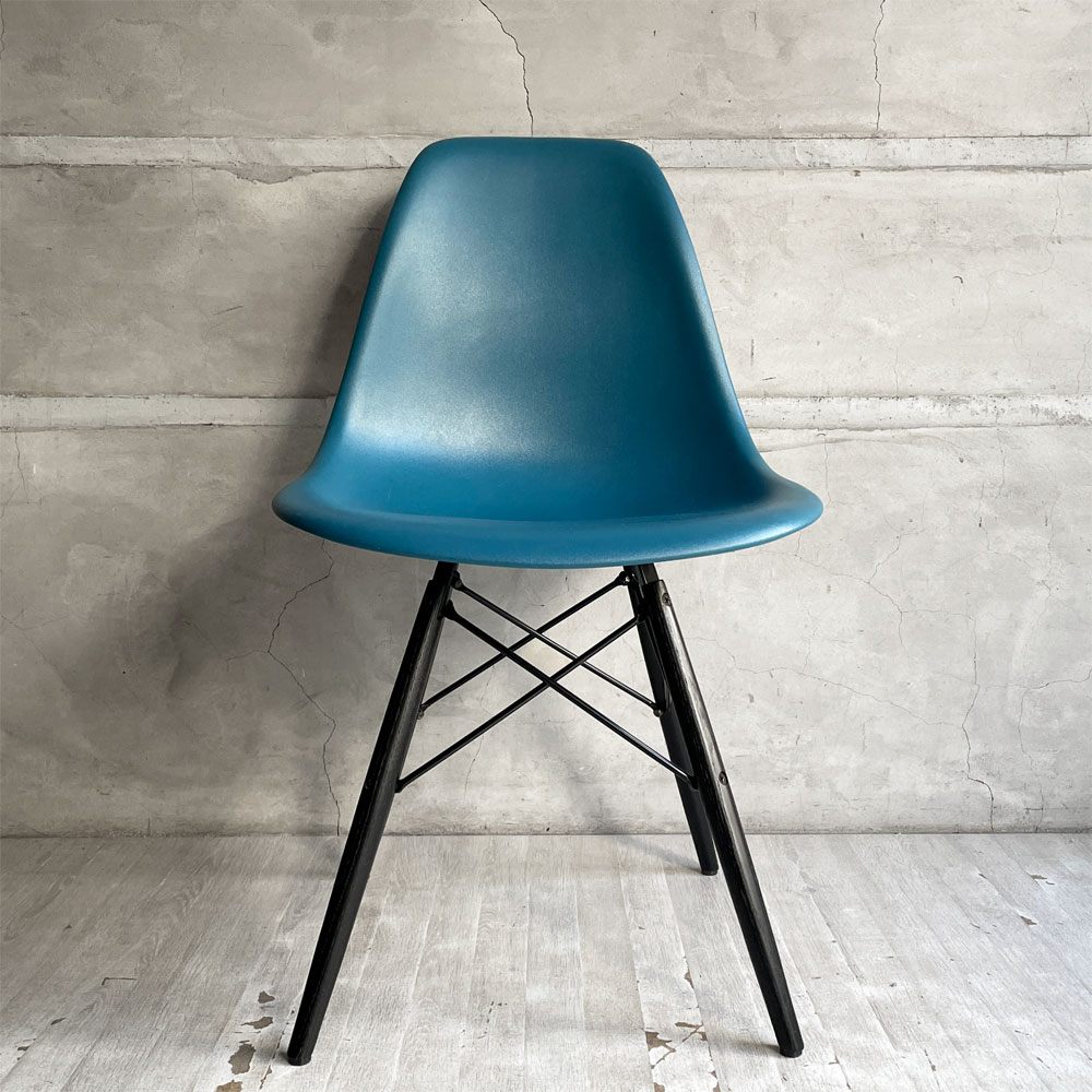 ハーマンミラー HermanMiller サイドシェルチェア ドゥエルレッグ DSW ピーコックブルー × エボニー ポリプロピレン製 イームズ ミッドセンチュリー 廃番色 ♪