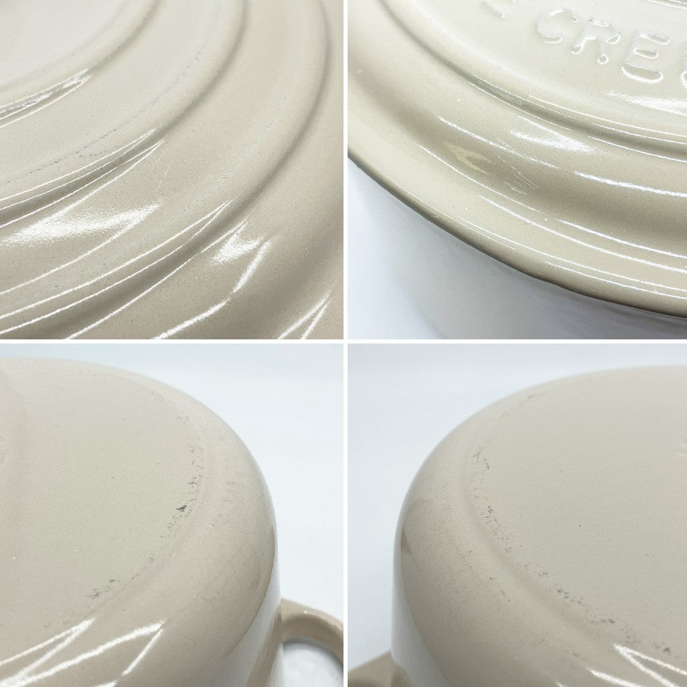 ルクルーゼ LE CREUSET ココットロンド 両手鍋 メレンゲ シルバーツマミ 22cm 鋳物 フランス ●