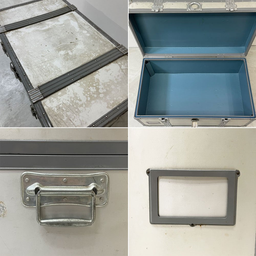 ビンテージ ジュラルミンケース アルミ製 トランク ローテーブル インダストリアルデザイン 工業系 店舗什器 A ●