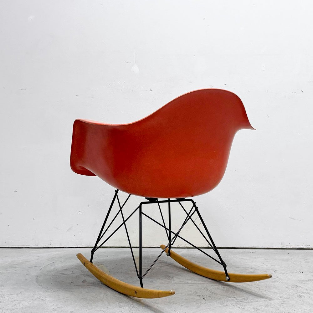 ハーマンミラー Herman Miller 2ndビンテージ アームシェルチェア FRP製 レッドオレンジ ロッカーベース C&R イームズ ミッドセンチュリー  ●