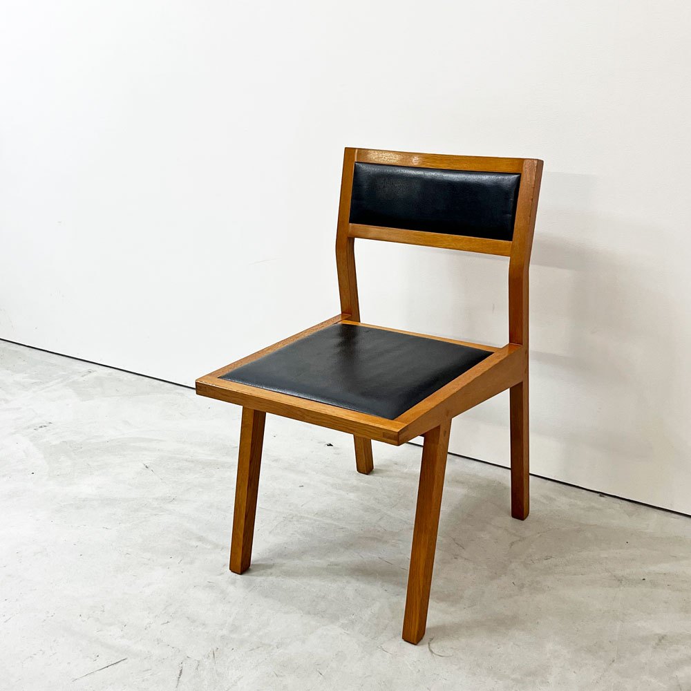 モダンデザイン Modern design ダイニングチェア 木製 合成皮革 ブラックレザーシート レトロ ビンテージスタイル A ●