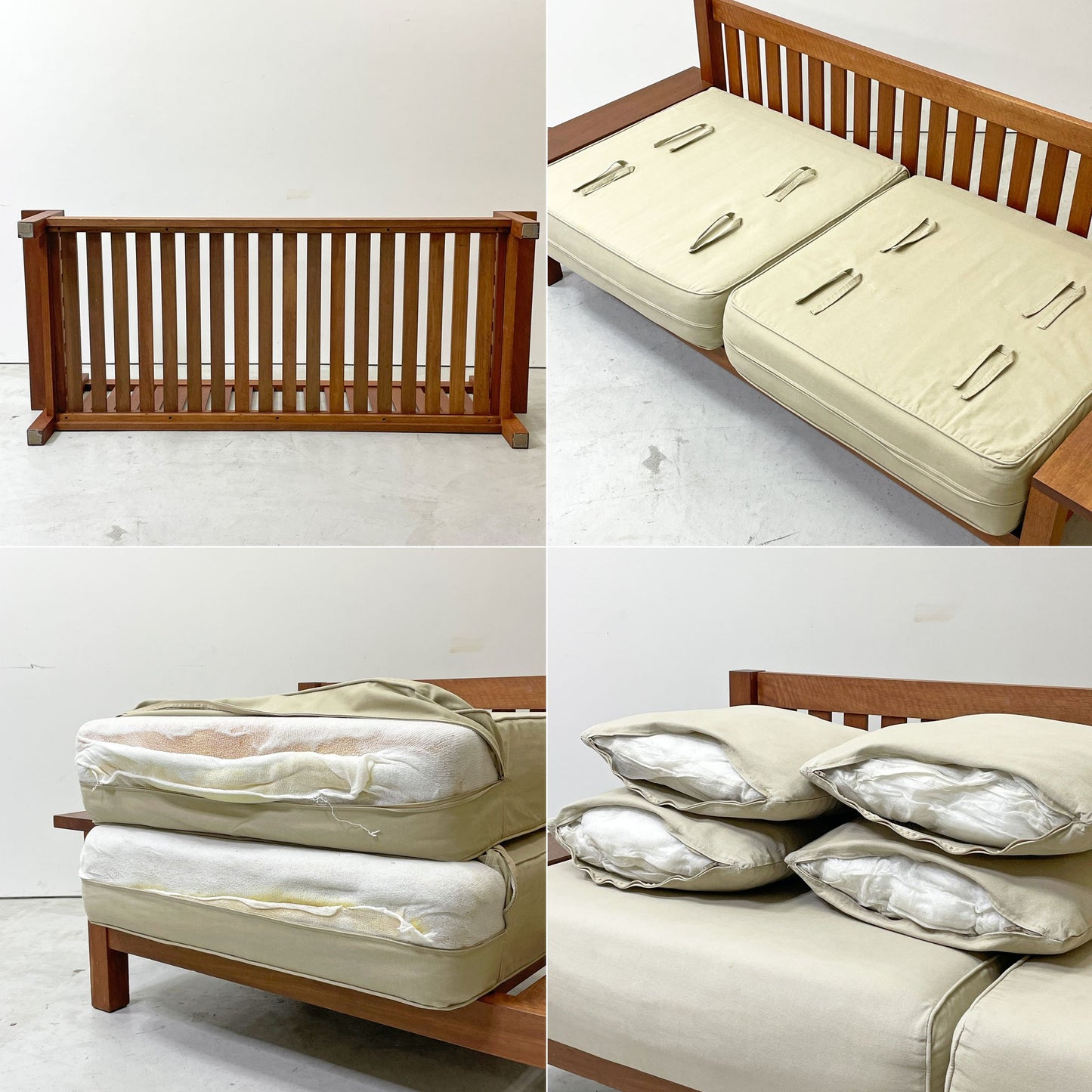 アジアンリゾートスタイル Asian Resort Style 3Pソファ 3人掛け ベンチソファ チークカラー 無垢材フレーム カバーリング W185cm 現状品 ●