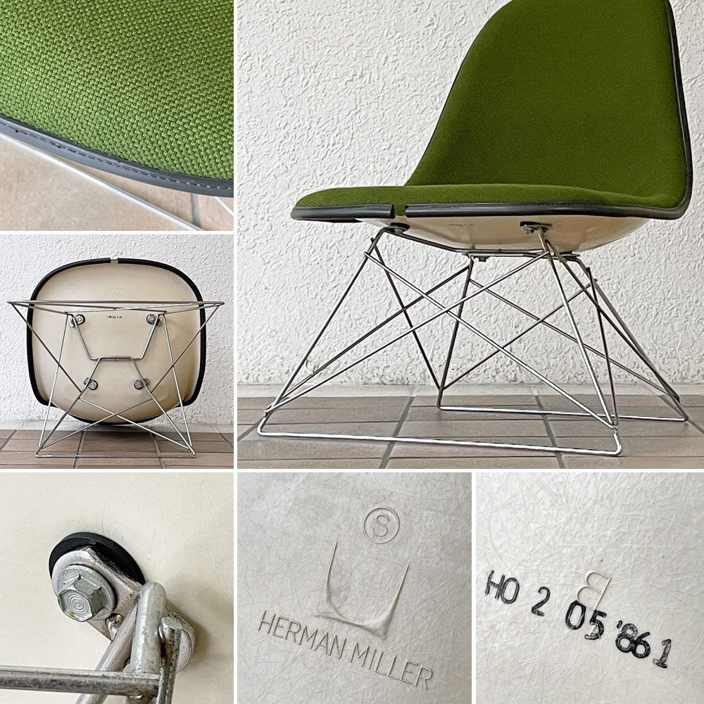 ハーマンミラー Herman Miller サイドシェルチェア セカンド 2nd FRP アプホルスター ファブリック張替え済み キャッツクレイドル イームズ ビンテージ ◇