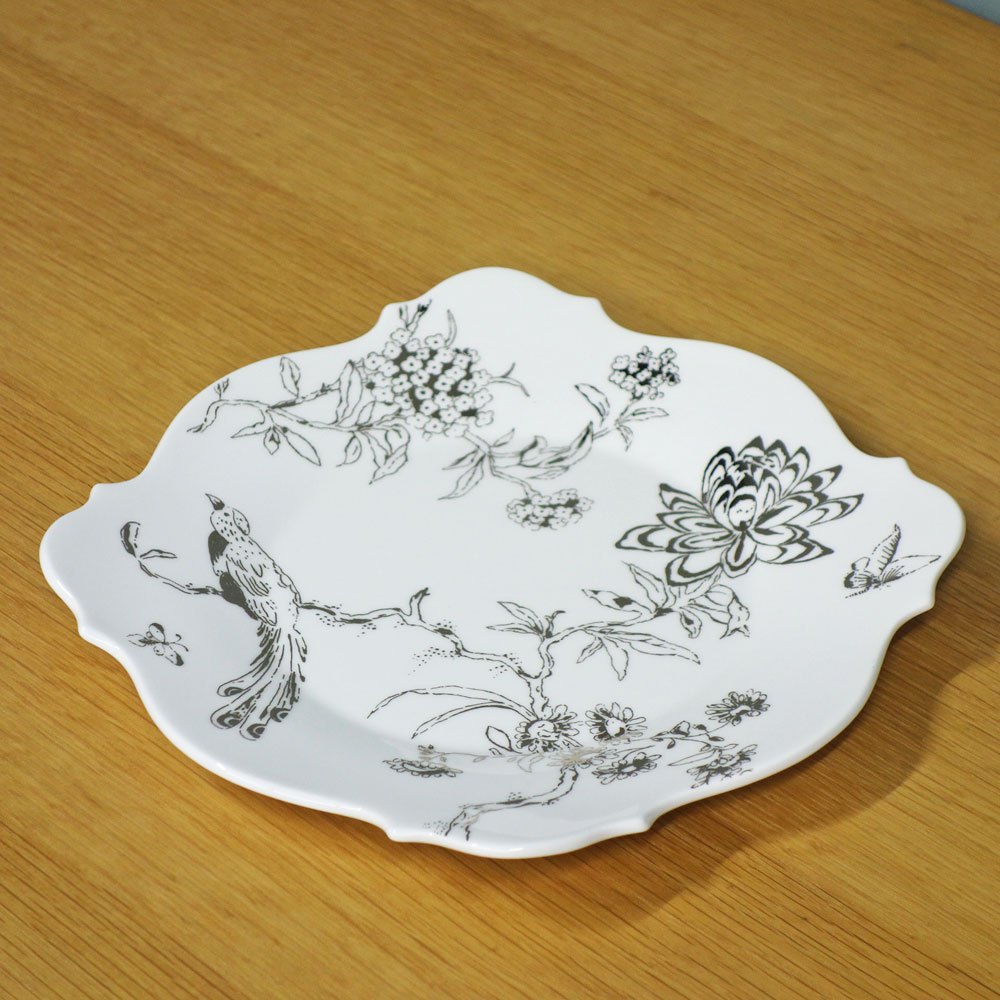 ウェッジウッド WEDGWOOD シノワズリ プラチナ スクエアプレート w23cm ジャスパーコンラン 英国製 B ◎