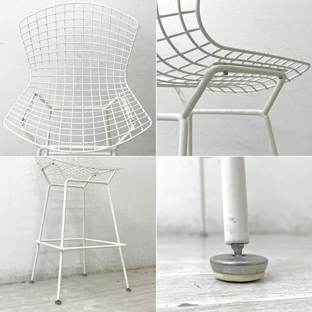 ノル Knoll Counter Height Stool カウンター ハイスツール ワイヤーチェア ホワイト ハリー・ベルトイア ミッドセンチュリー シートパッド付き ビンテージ ●