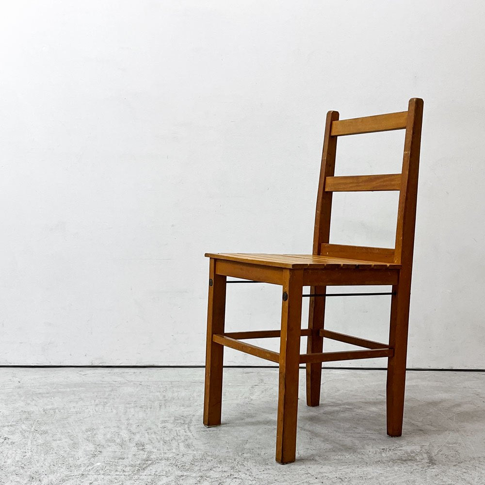 ビンテージ Vintage 木製 ダイニングチェア ラダーバック 板座 カントリースタイル A ●