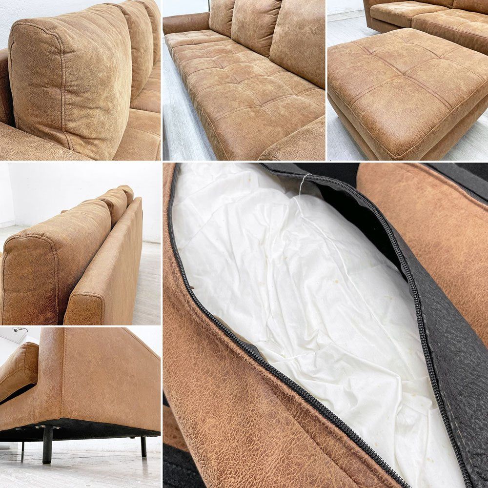 ジャーナルスタンダードファニチャー j.s.F ピーエスエフ カウチソファ PSF COUCH SOFA W210cm 3人掛けソファ オットマン レザー調 USB充電 コンセント付属 参考価格165,000円 ●