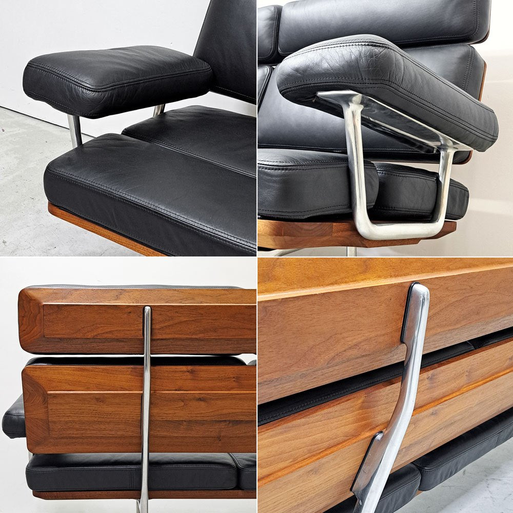 ハーマンミラー Herman Miller イームズソファ Eames Sofa 3シーター ウォールナット材 レザー ブラック C&R. イームズ ミッドセンチュリー ●