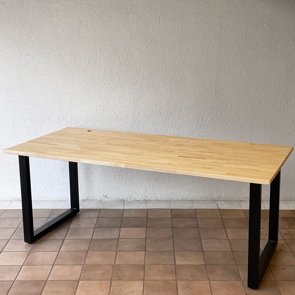 かなでもの KANADEMONO ザ・テーブル THE TABLE ダイニングテーブル デスク ラバーウッド無垢材 W180 x D80 cm スチール スクエアレッグ ブラック ◇