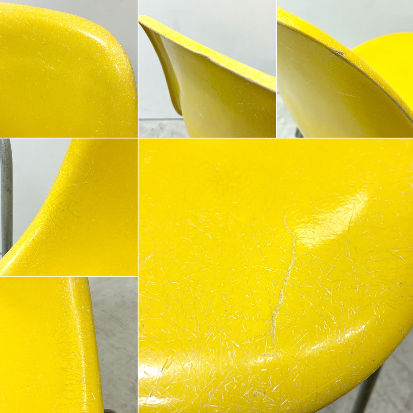 ハーマンミラー Herman Miller サイドシェルチェア セカンド 2ndビンテージ FRP イエロー 肘掛けテーブル付 スクールベース イームズ ●